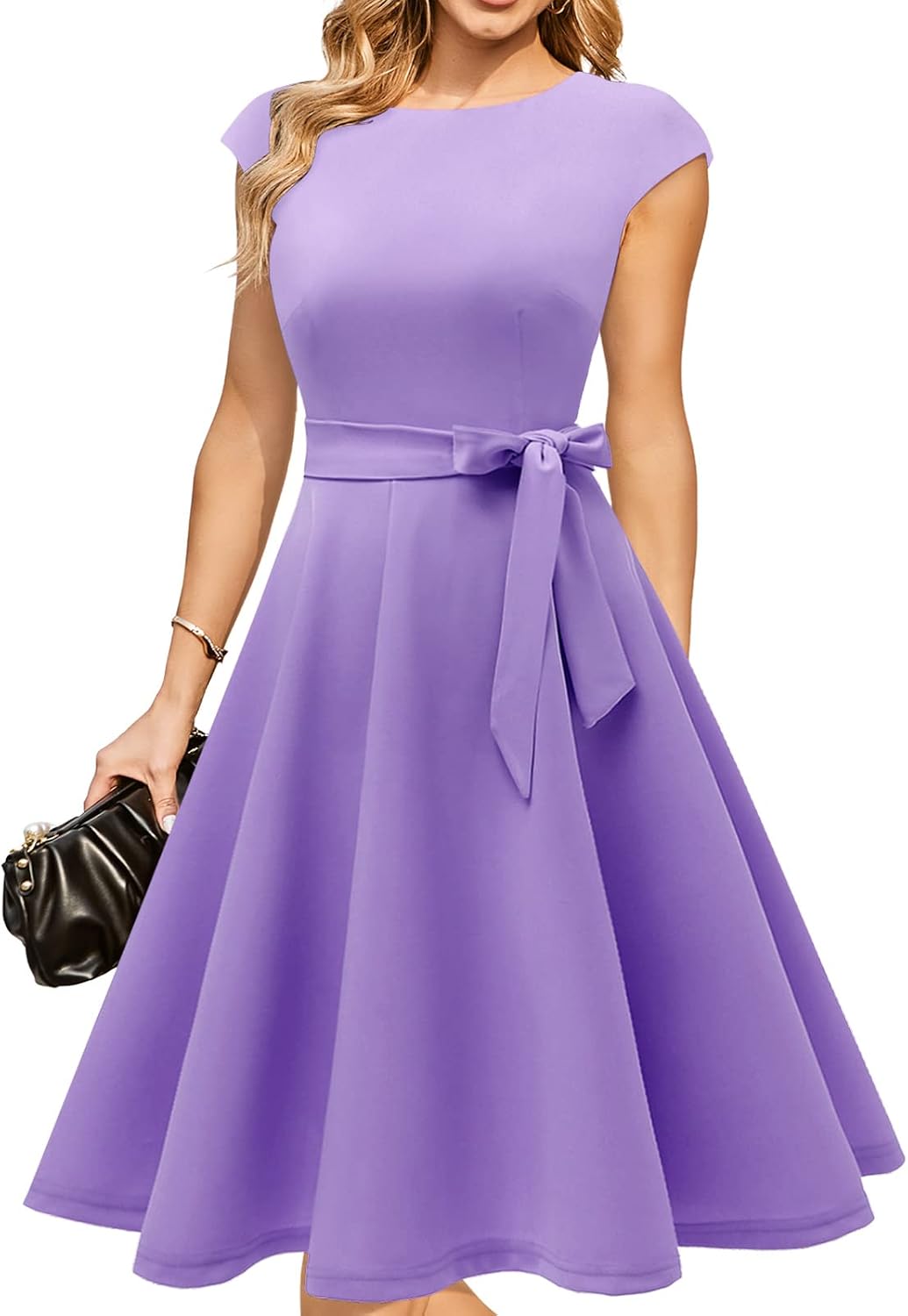 Eva - Cap Sleeve Tie Waist Midi Dress