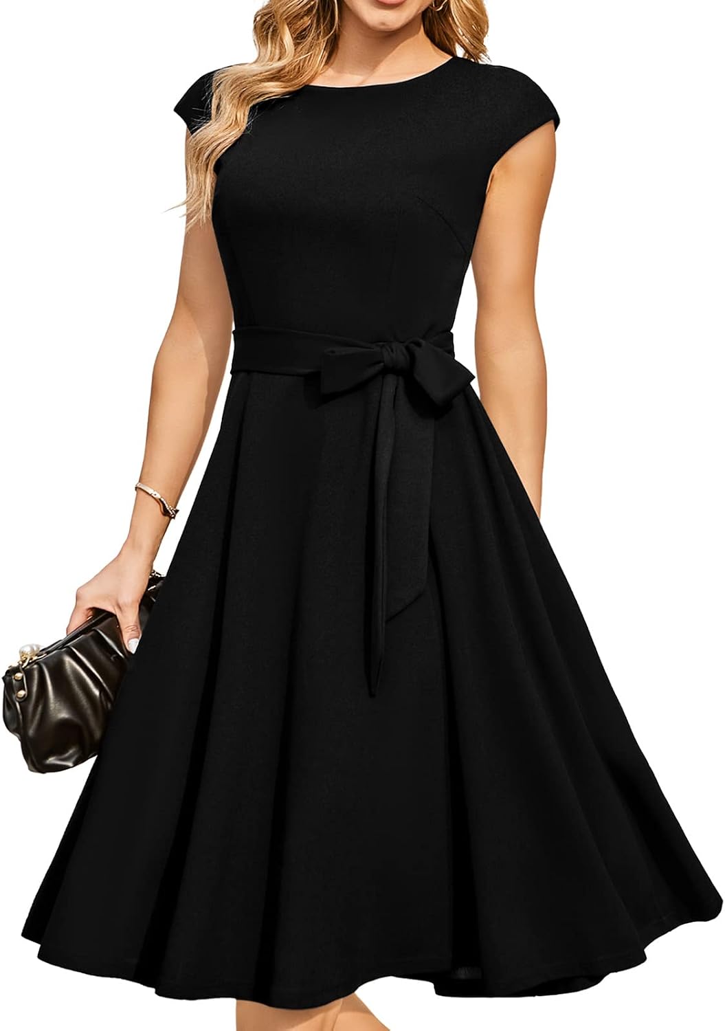 Eva - Cap Sleeve Tie Waist Midi Dress