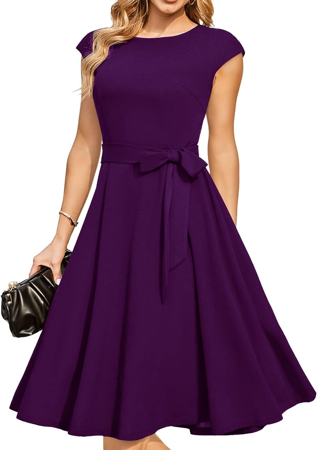 Eva - Cap Sleeve Tie Waist Midi Dress