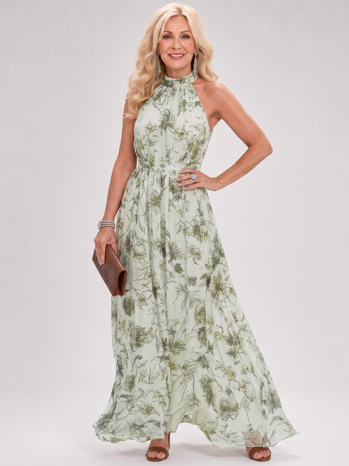 Guinevere - Floral Print Flowing Skirt Midi Dress