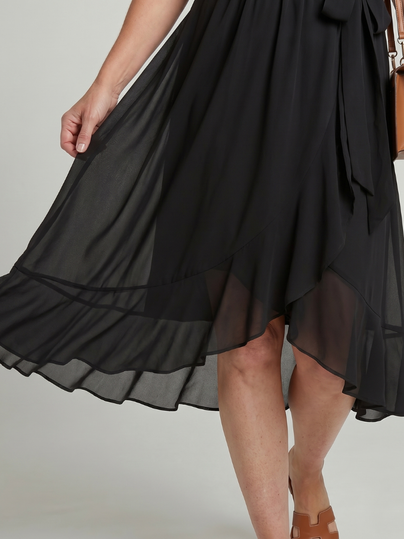 Keziah - Short Sleeve Wrap Soft Flowing Hem Midi Dress