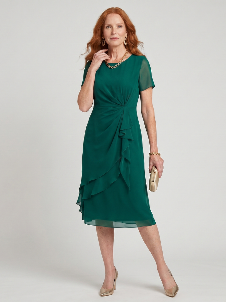 Eira - Short Sleeve Layered Hem Midi Dress
