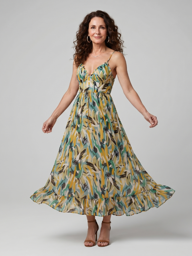 Quill - Spaghetti Strap Abstract Print Midi Dress