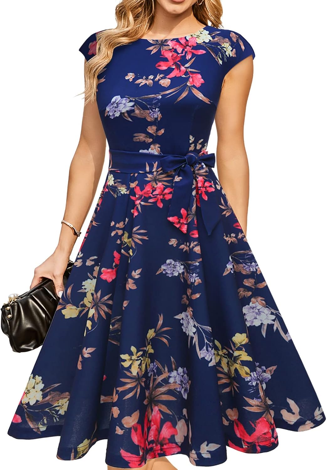 Eva - Cap Sleeve Tie Waist Midi Dress