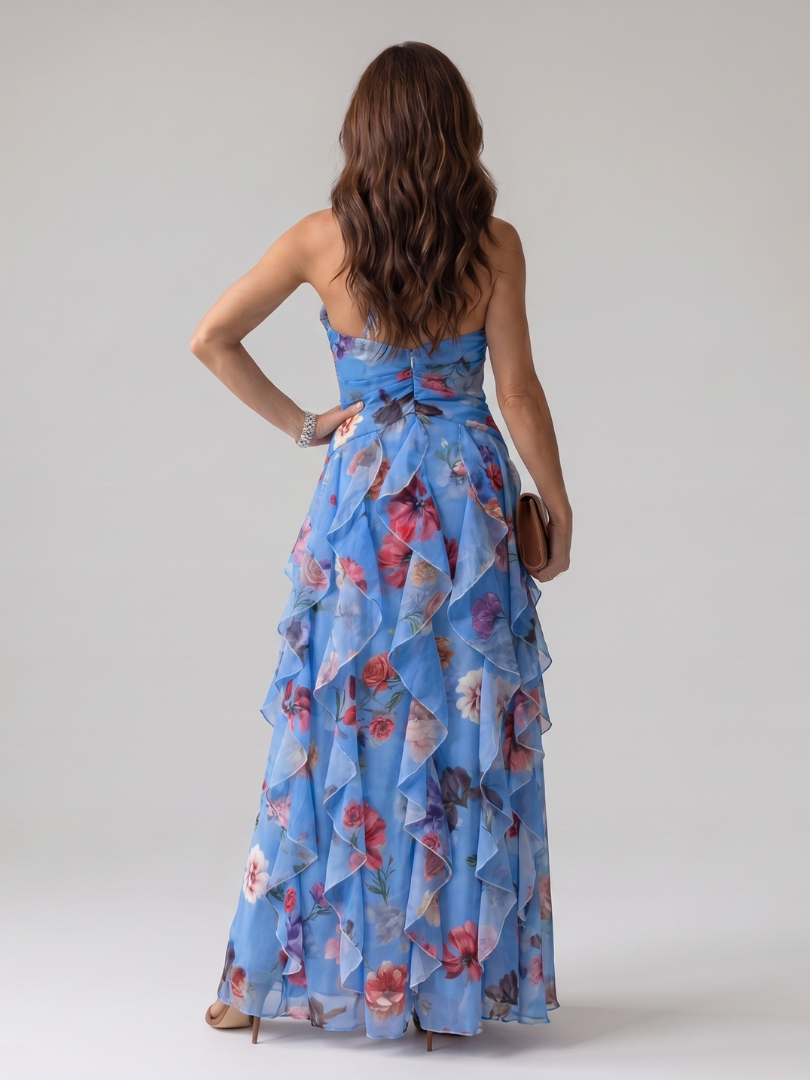 Nori - Halter Neck Ruched Bodice Floral Maxi Dress