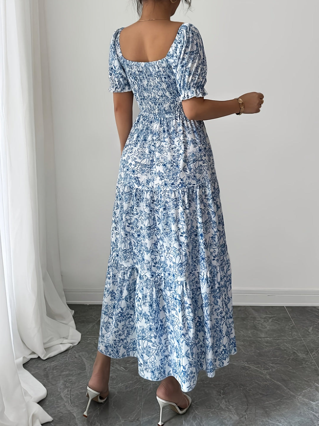 Annabel - Floral Square Neck Tiered Midi Dress
