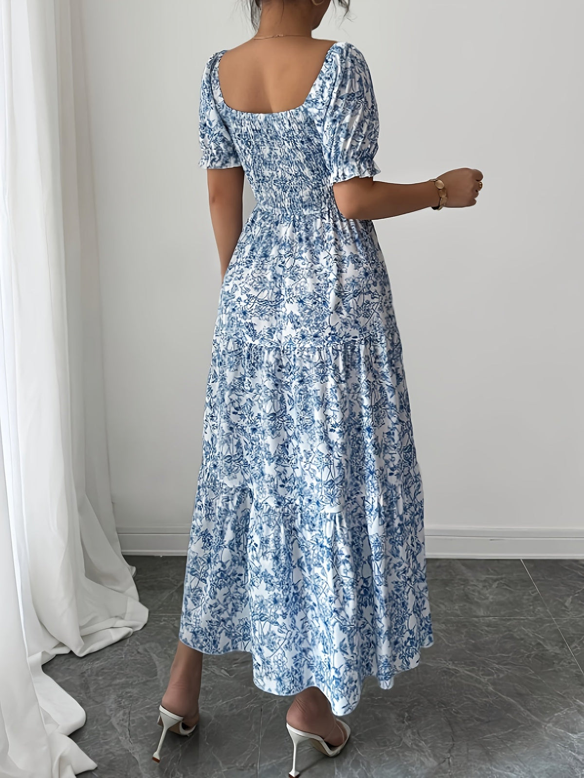 Annabel - Floral Square Neck Tiered Midi Dress