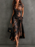 Margot - Abstract Print Wrap Maxi Dress with Tie Waist
