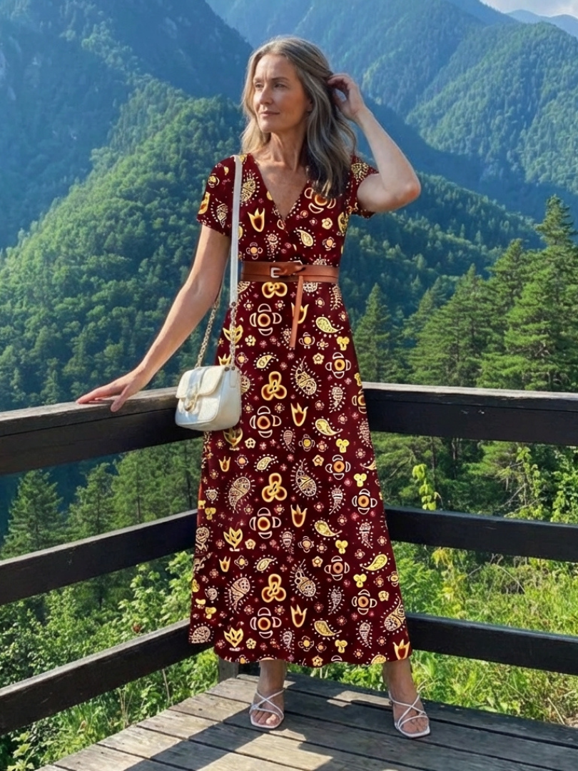 Lyra - Elegant Floral V-Neck Midi Dress