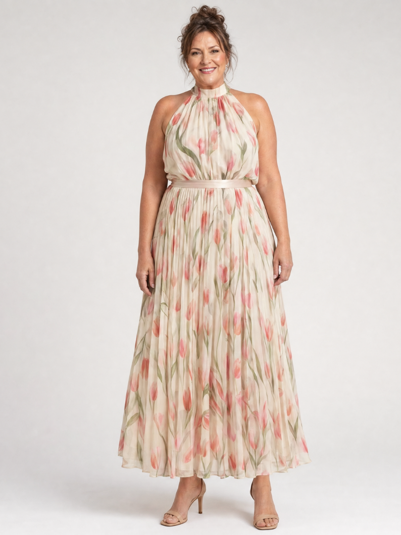 Aurelle - Halter Neck Floral Midi Dress