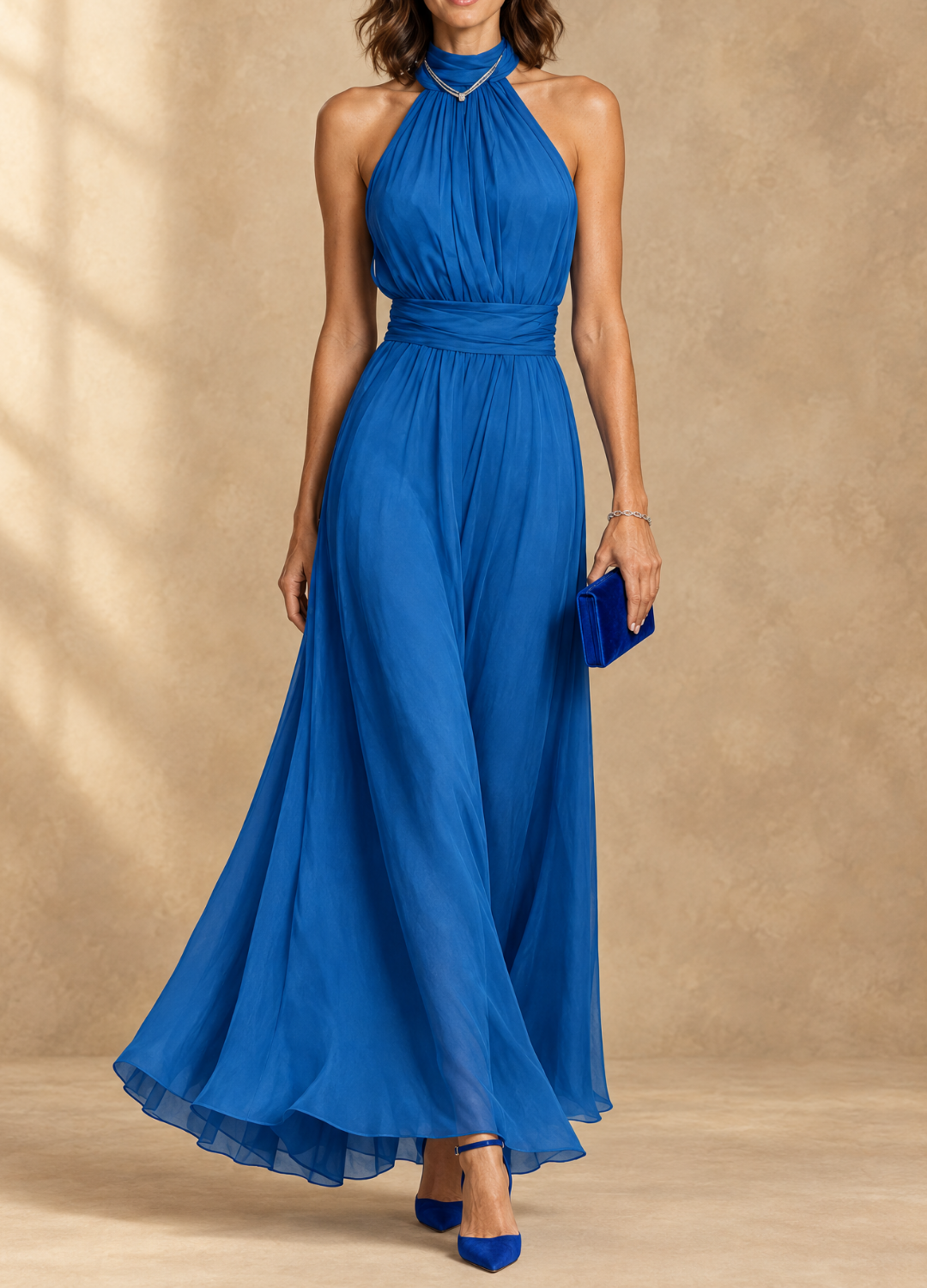 Paula - Halter Neck Chiffon Maxi Dress