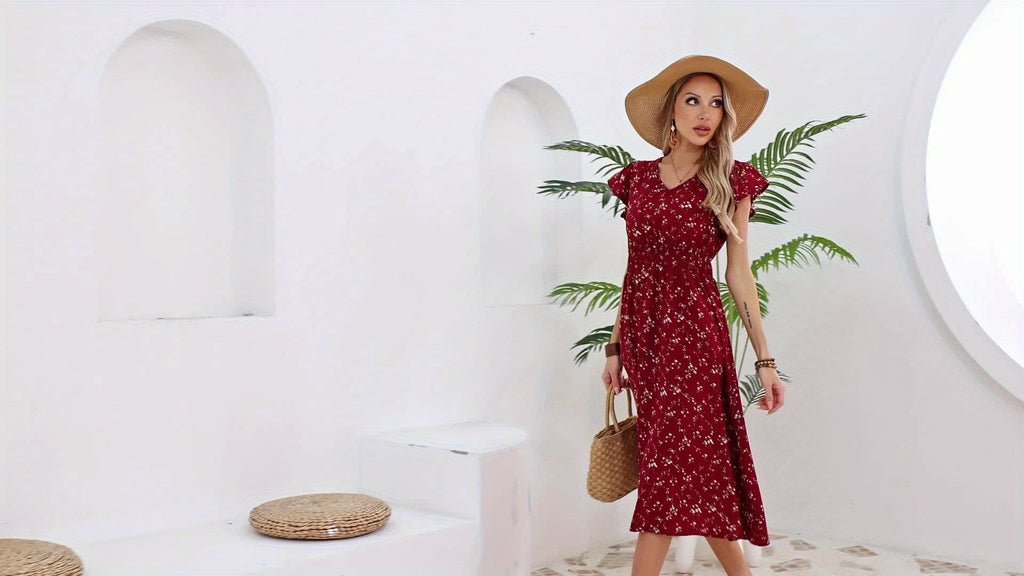 Beatrix - Ditsy Floral Flutter Sleeve Midi Dress