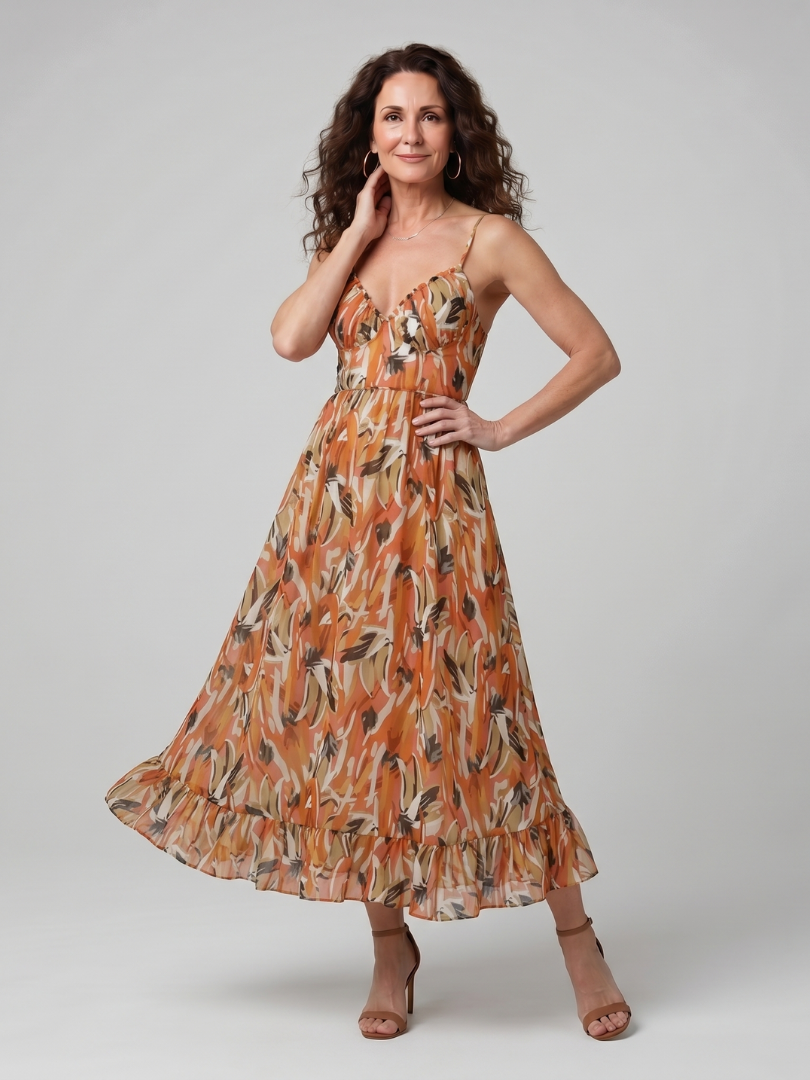 Quill - Spaghetti Strap Abstract Print Midi Dress