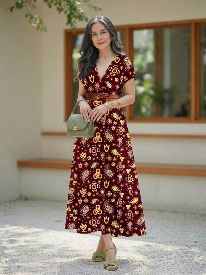Lyra - Elegant Floral V-Neck Midi Dress