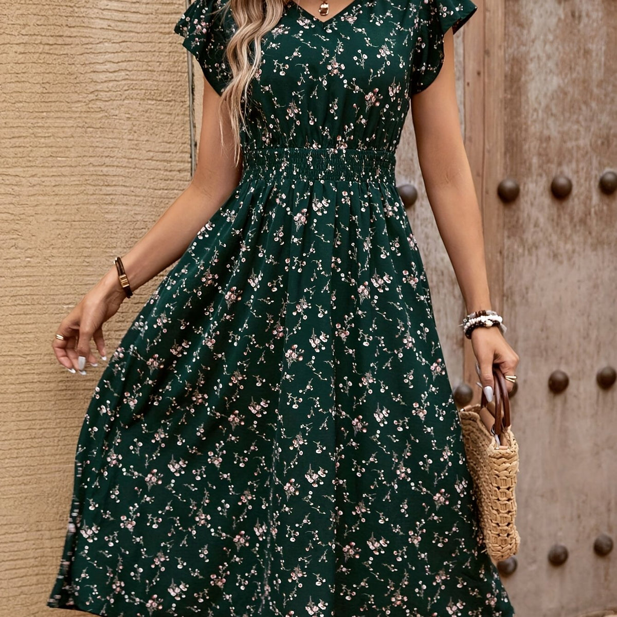 Beatrix - Ditsy Floral Flutter Sleeve Midi Dress
