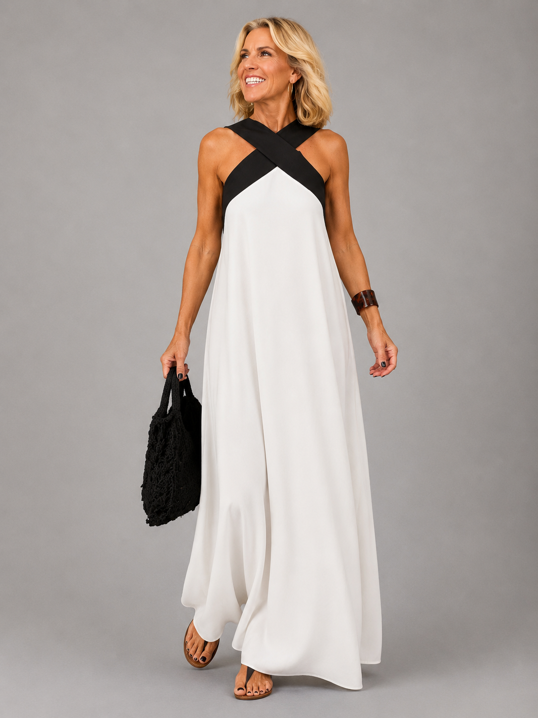 Velora - Cross Elegance Maxi Dress