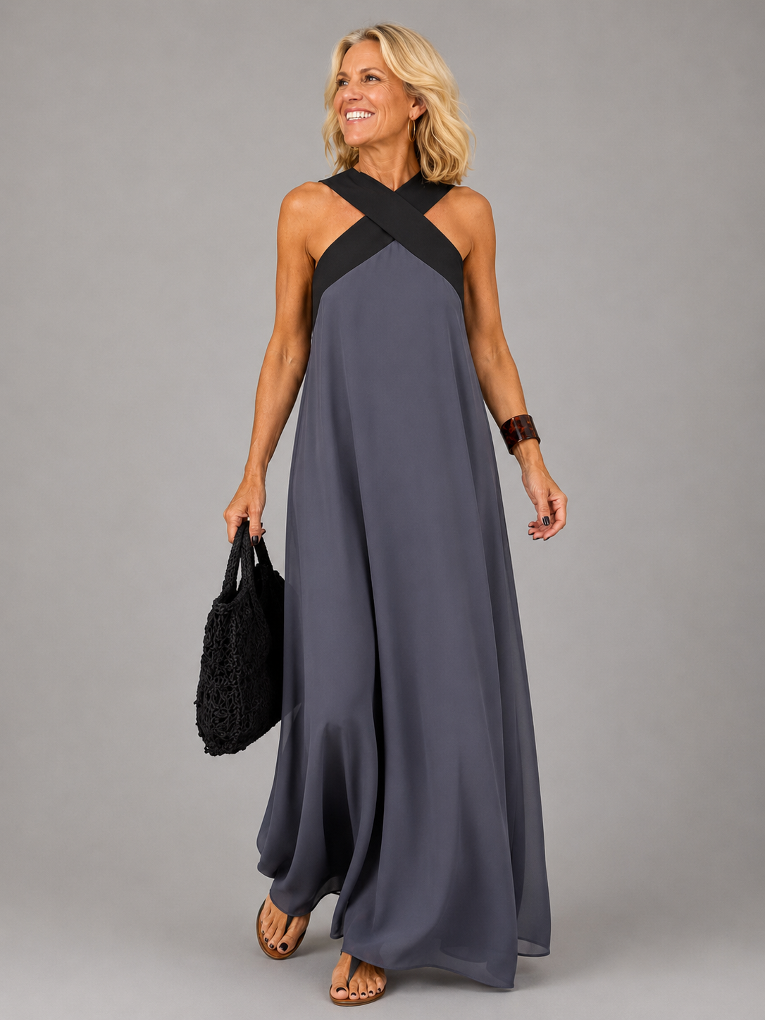 Velora - Cross Elegance Maxi Dress