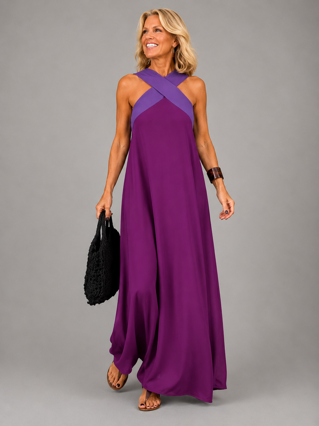 Velora - Cross Elegance Maxi Dress