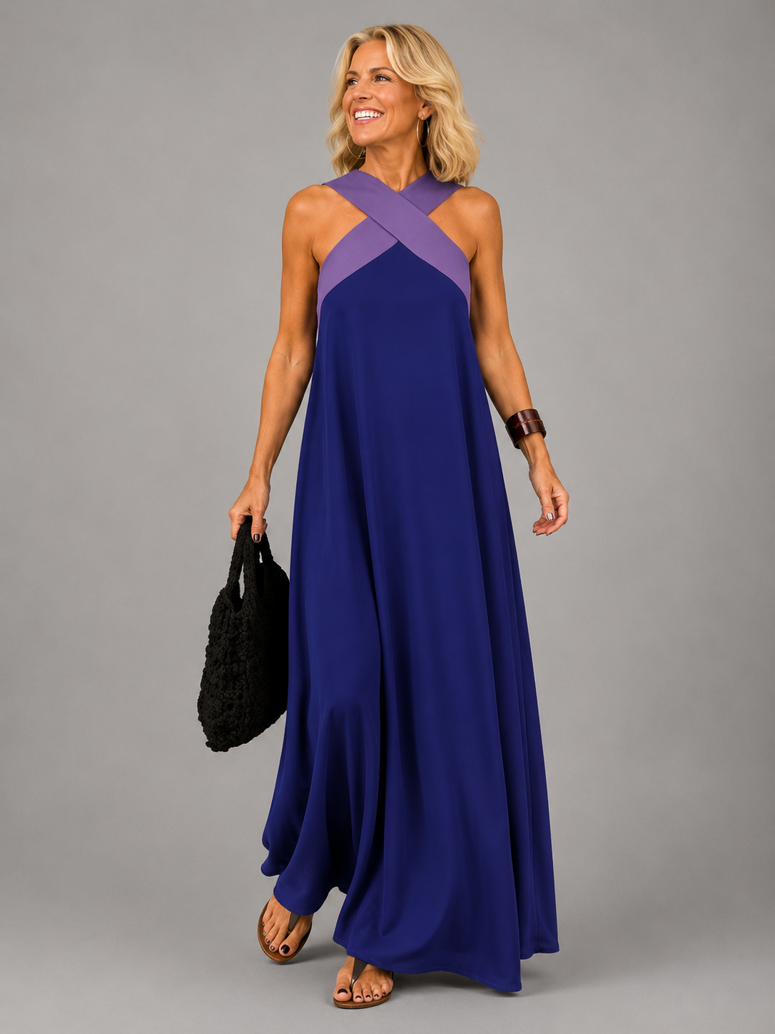 Velora - Cross Elegance Maxi Dress