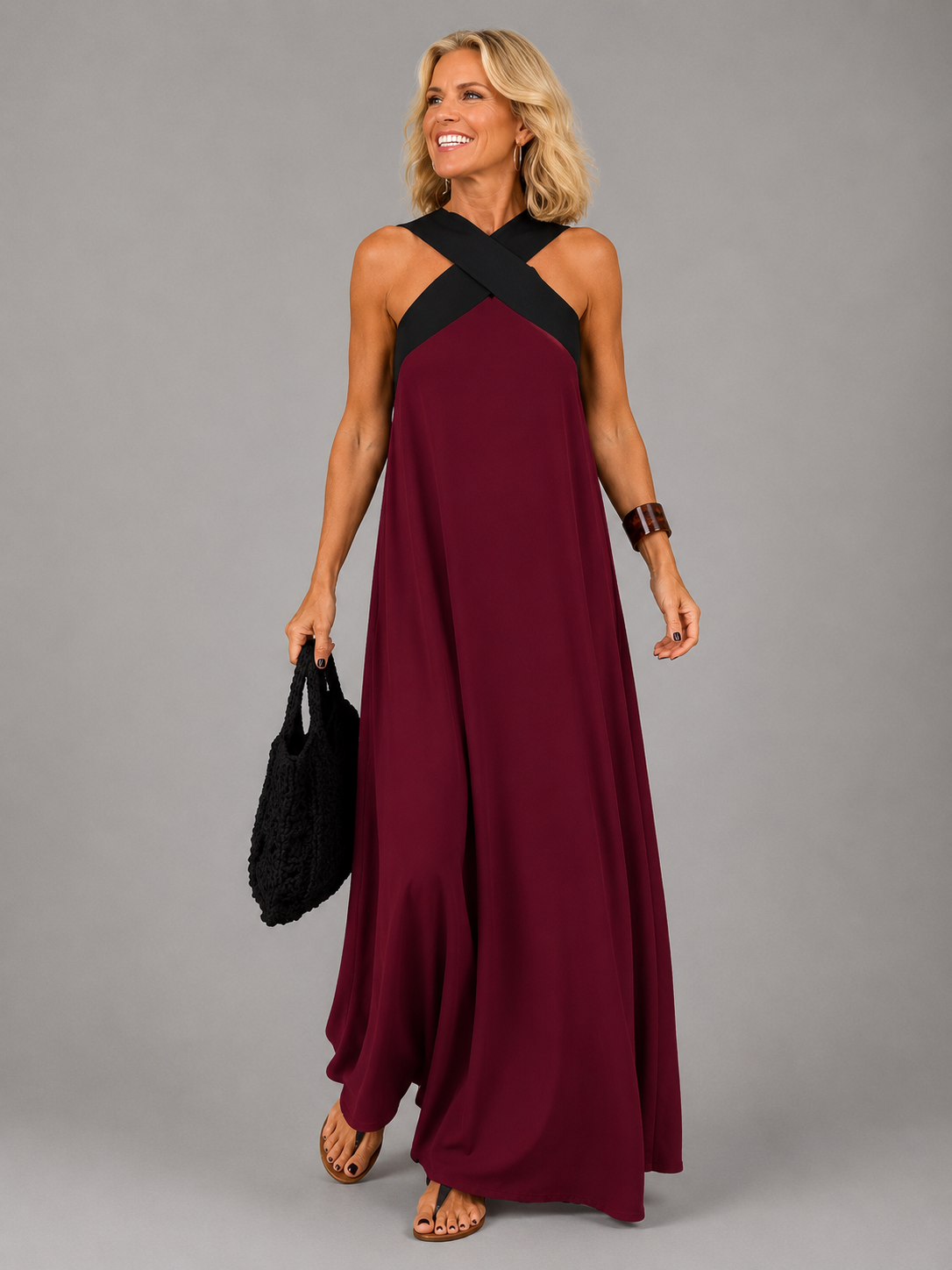 Velora - Cross Elegance Maxi Dress