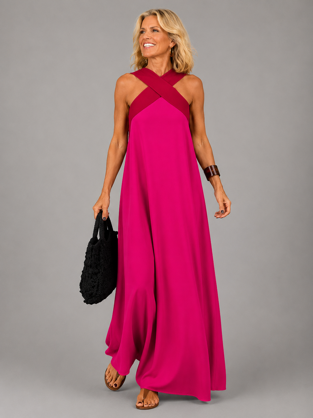 Velora - Cross Elegance Maxi Dress