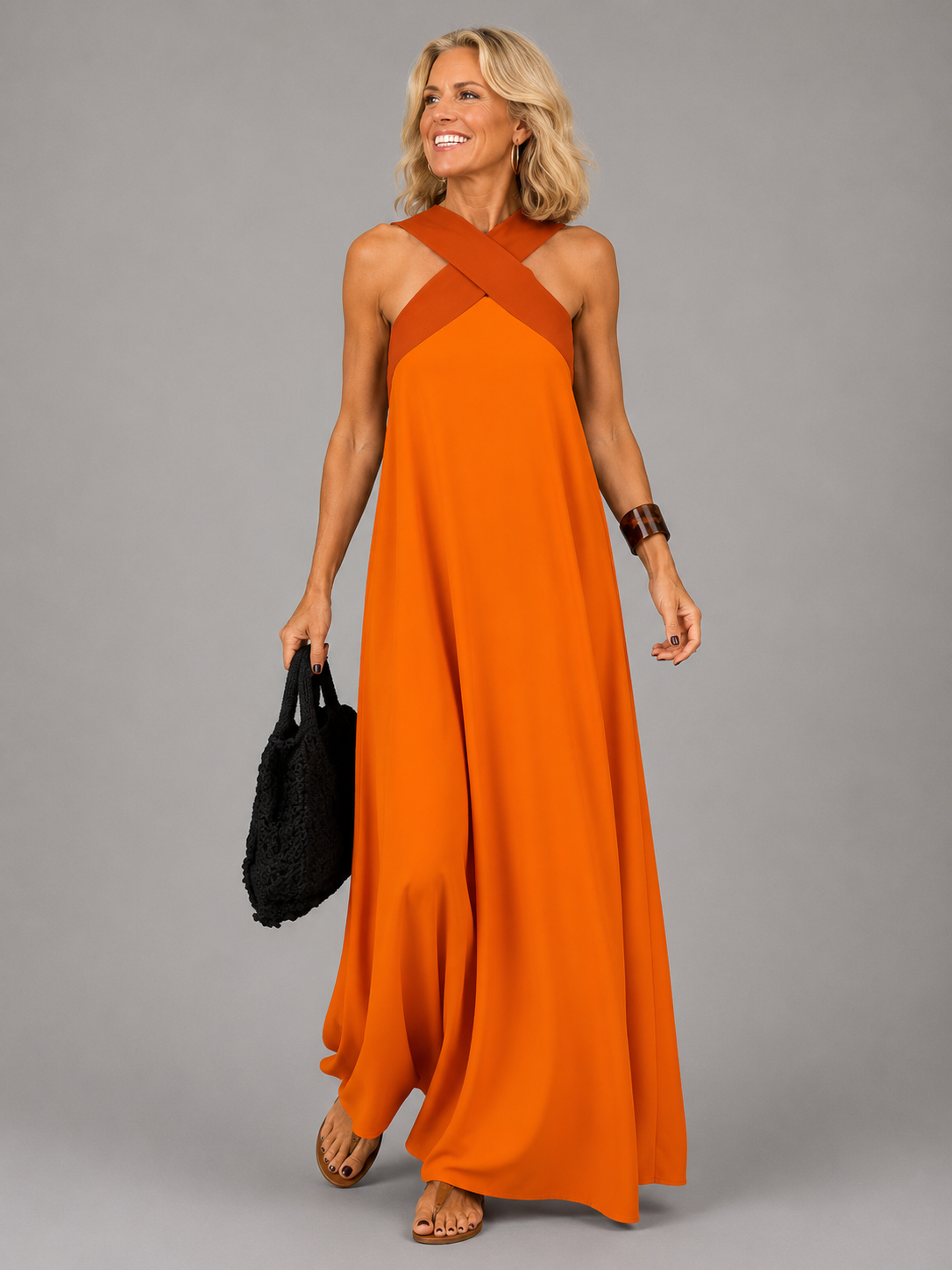 Velora - Cross Elegance Maxi Dress