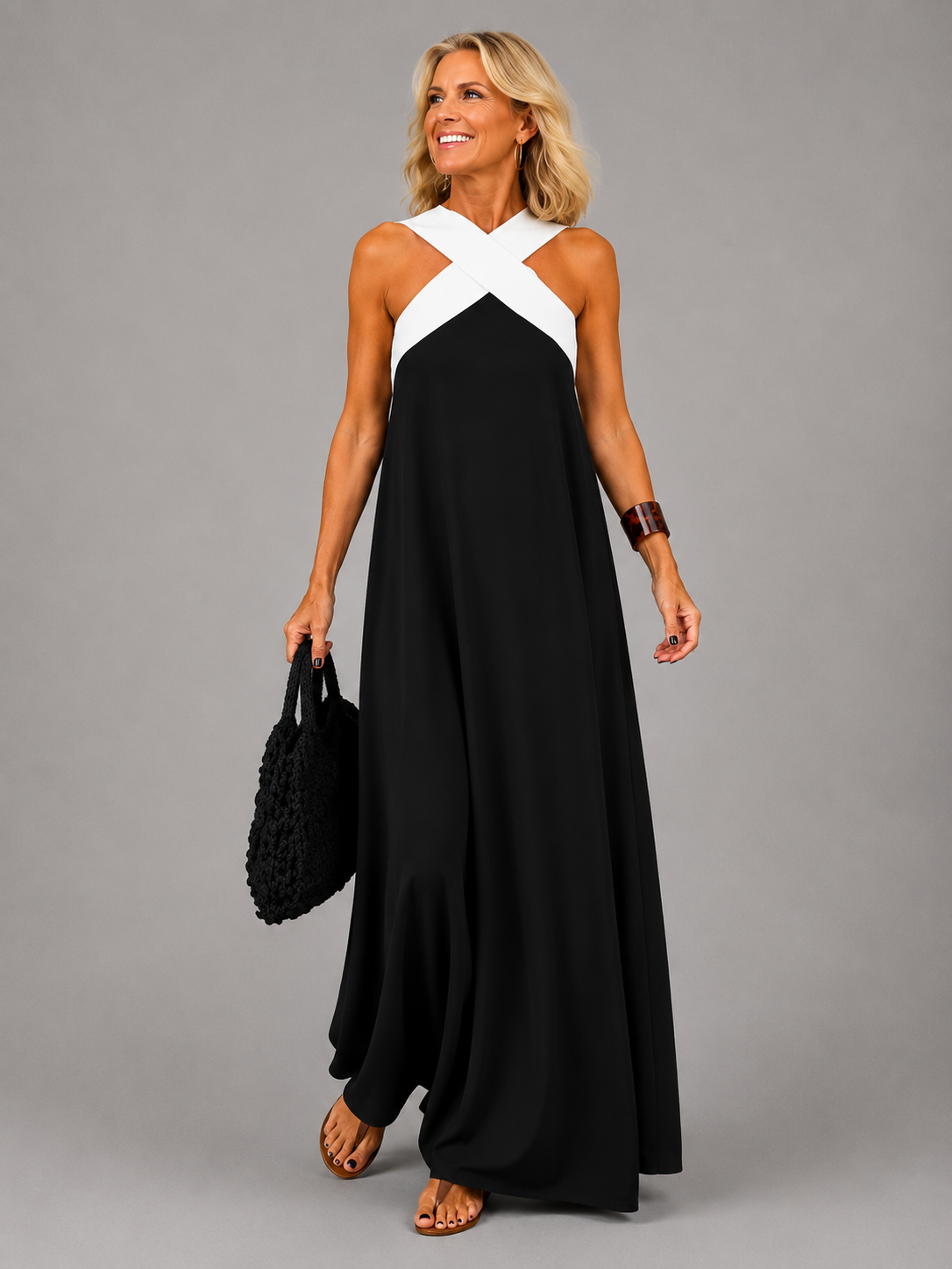 Velora - Cross Elegance Maxi Dress