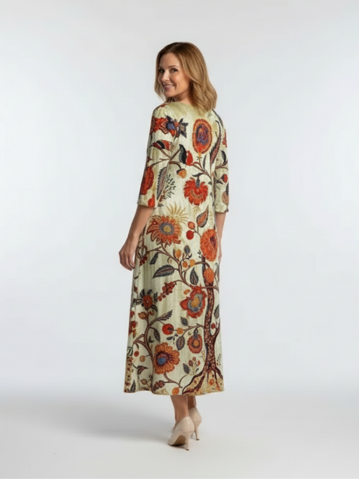 Corisande - V Neck Long Sleeve Floral Midi Dress