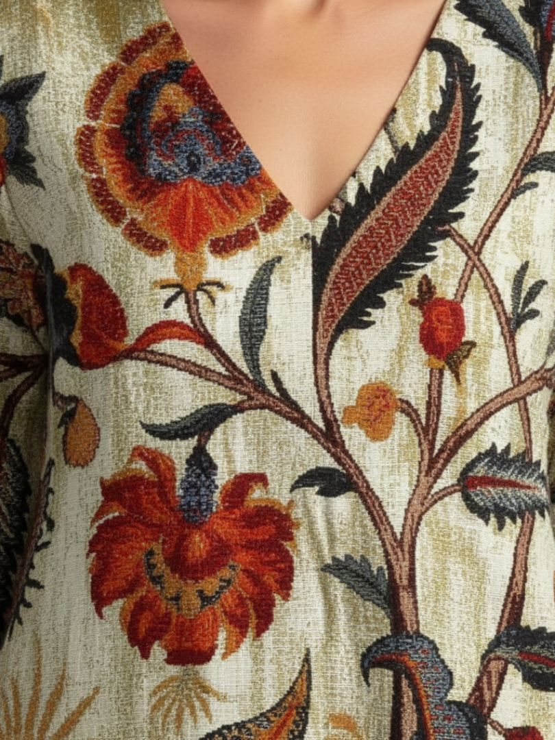 Corisande - V Neck Long Sleeve Floral Midi Dress