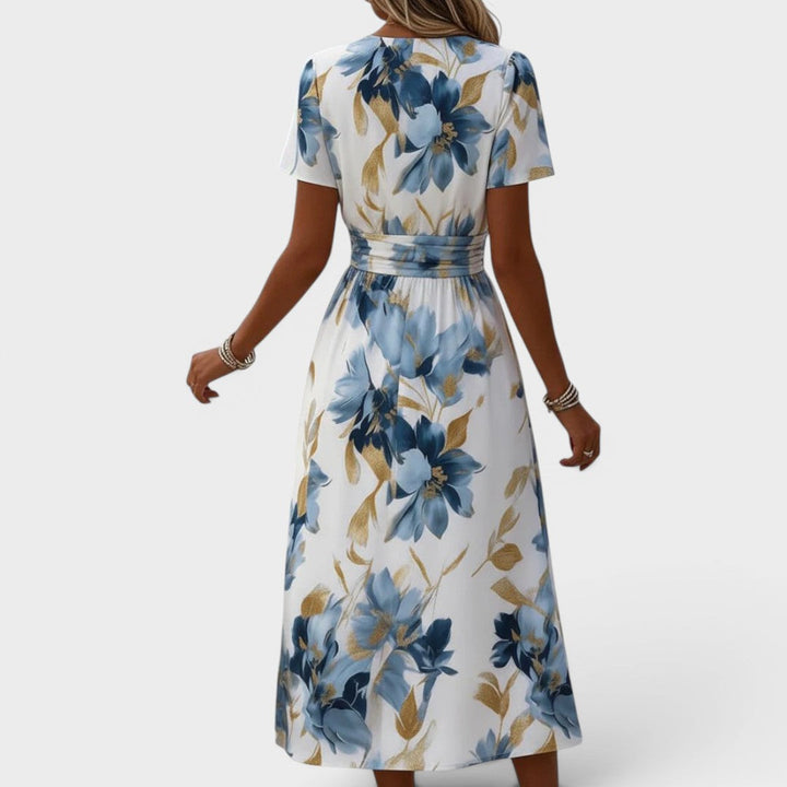 Elara - Floral Wrap Waist Midi Dress