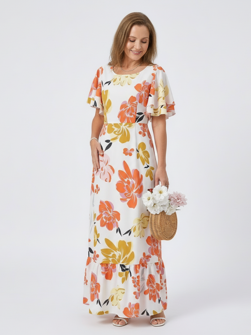 Elowen - Round Neck Short Sleeve Tiered Maxi Dress
