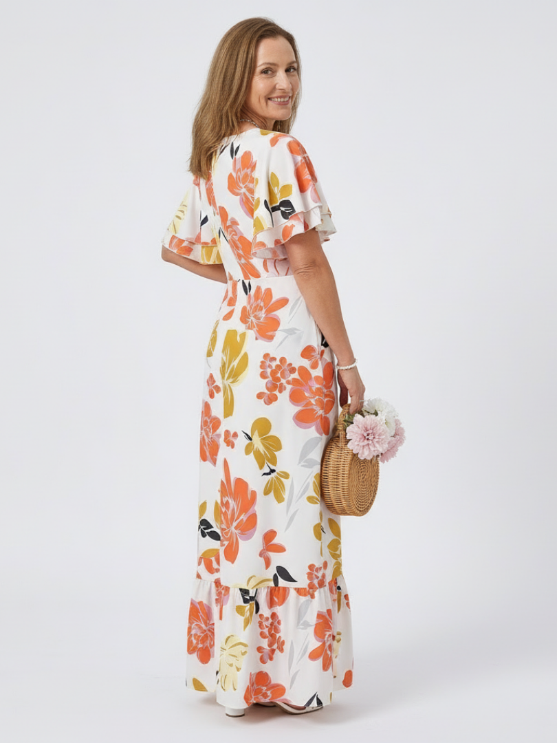 Elowen - Round Neck Short Sleeve Tiered Maxi Dress