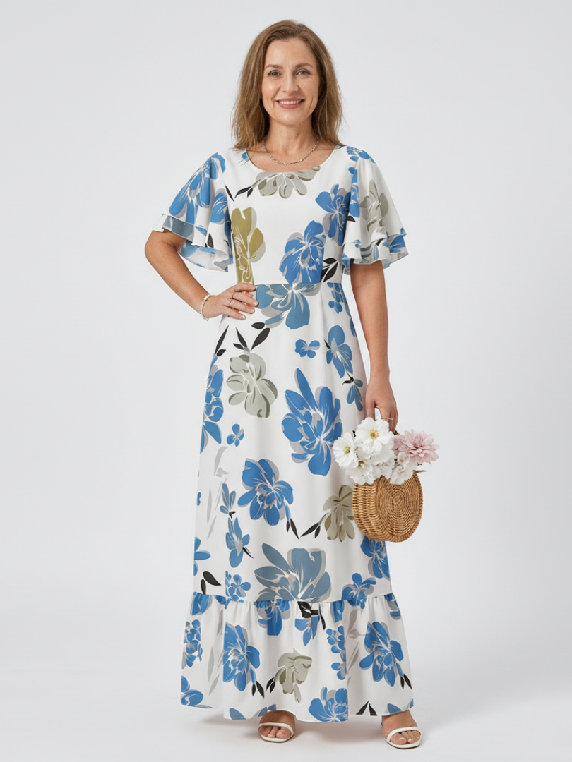 Elowen - Round Neck Short Sleeve Tiered Maxi Dress