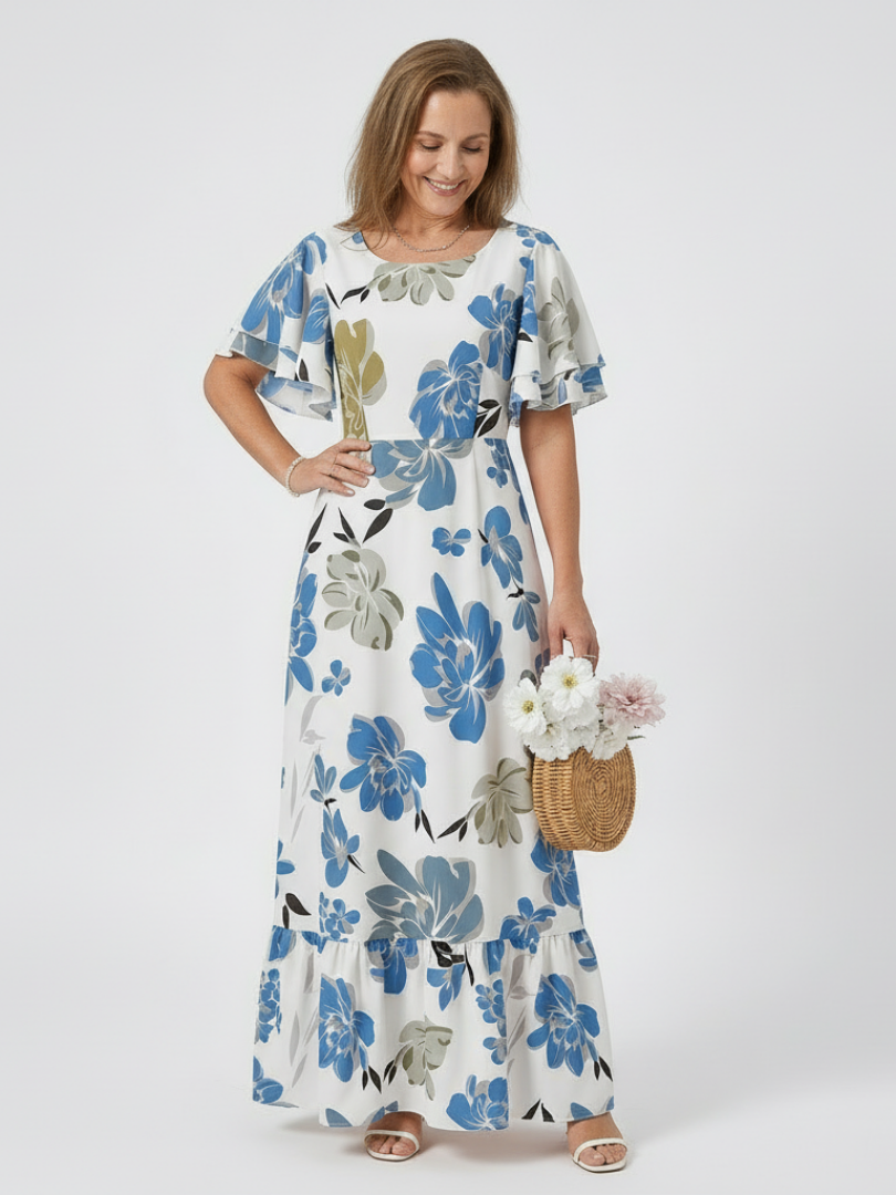 Elowen - Round Neck Short Sleeve Tiered Maxi Dress