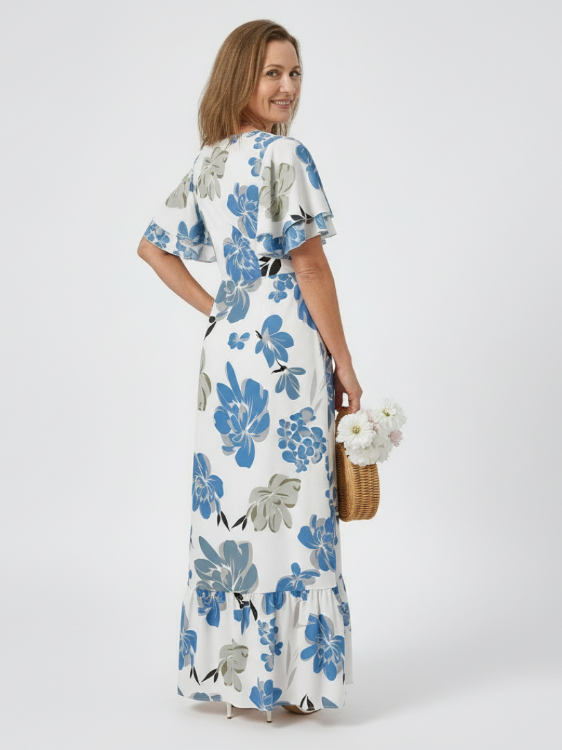 Elowen - Round Neck Short Sleeve Tiered Maxi Dress