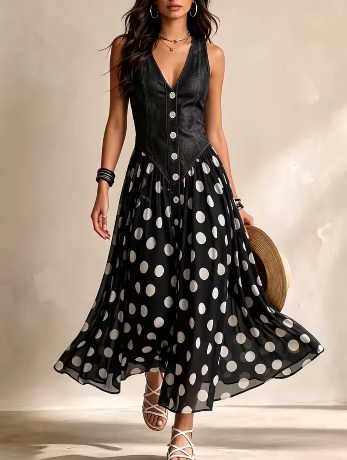 Bianca - Midi Chiffon Dress with Polka-Dot Pattern