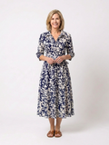 Oriana - Collared Long Sleeve Waist Tie Midi Dress
