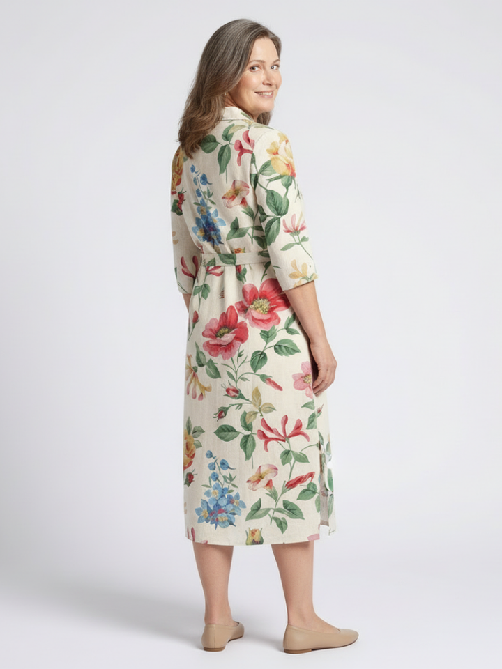 Maribel - Button Front Half Sleeve Floral Midi Dress