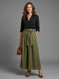 Virelia - Two Piece Set Black Blouse Olive Green Midi Skirt