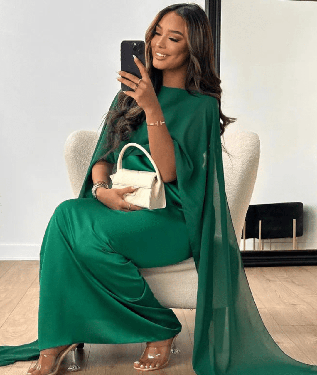 Tayma – Cape Sleeve Satin Maxi Dress