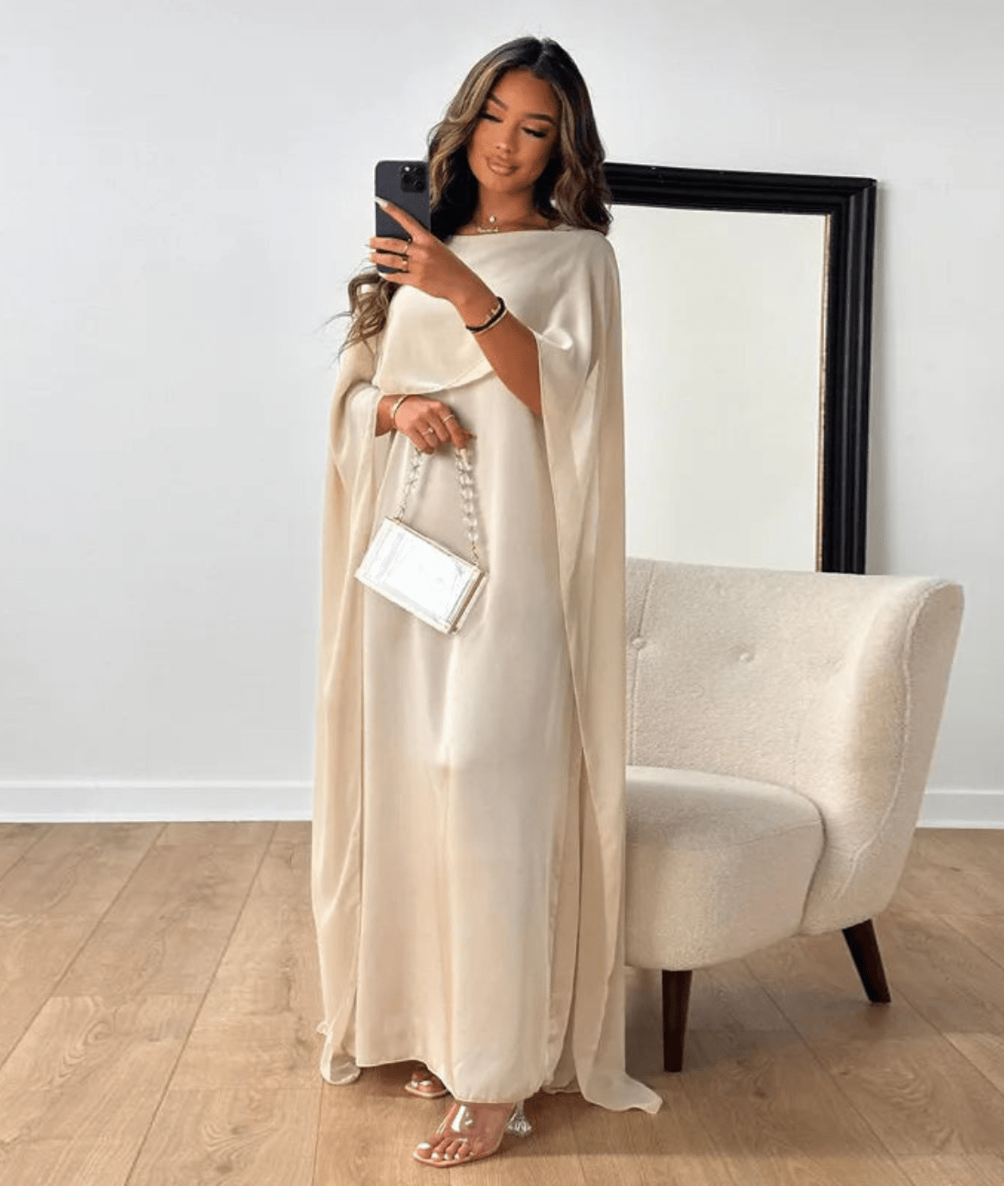 Tayma – Cape Sleeve Satin Maxi Dress