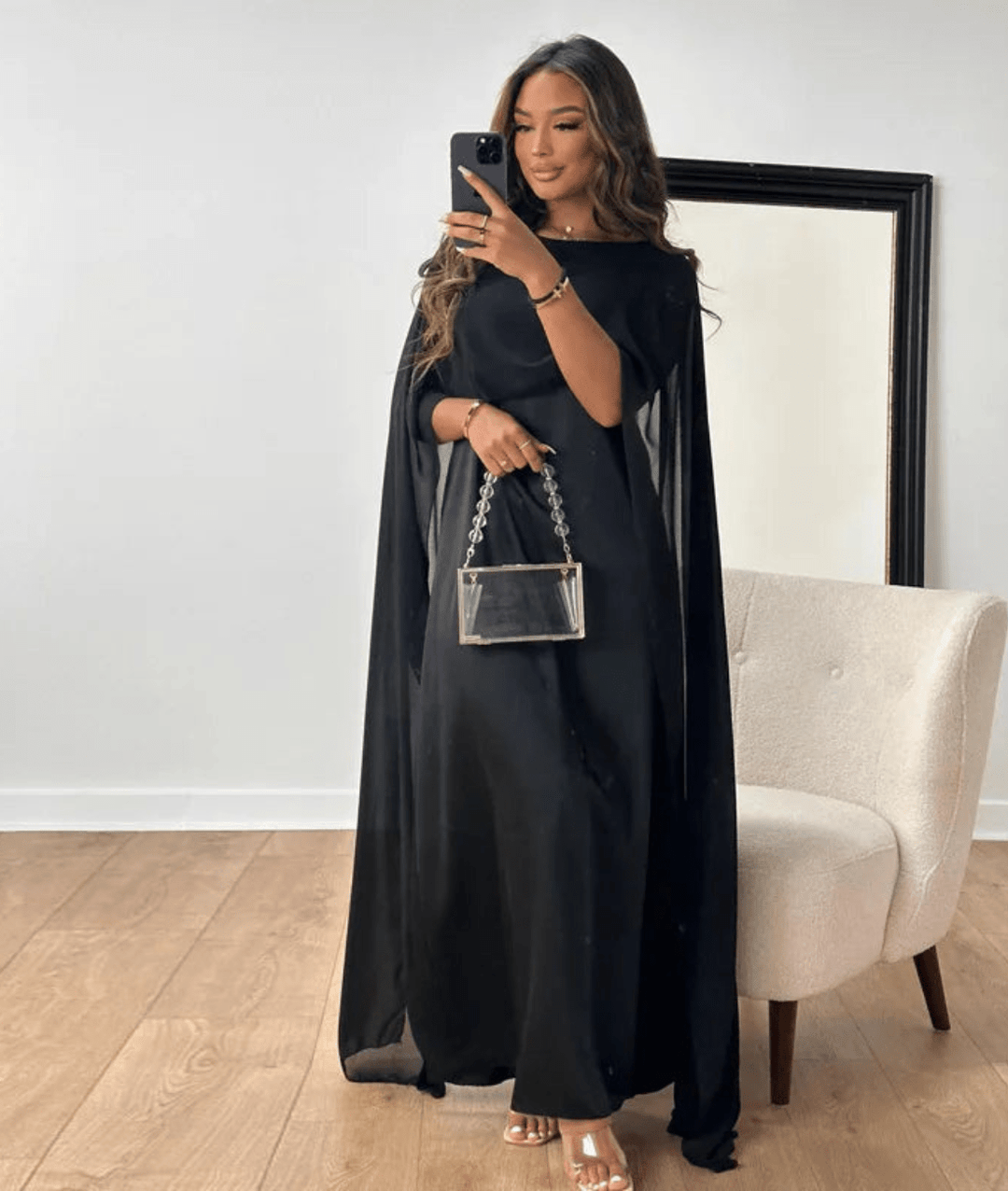 Tayma – Cape Sleeve Satin Maxi Dress