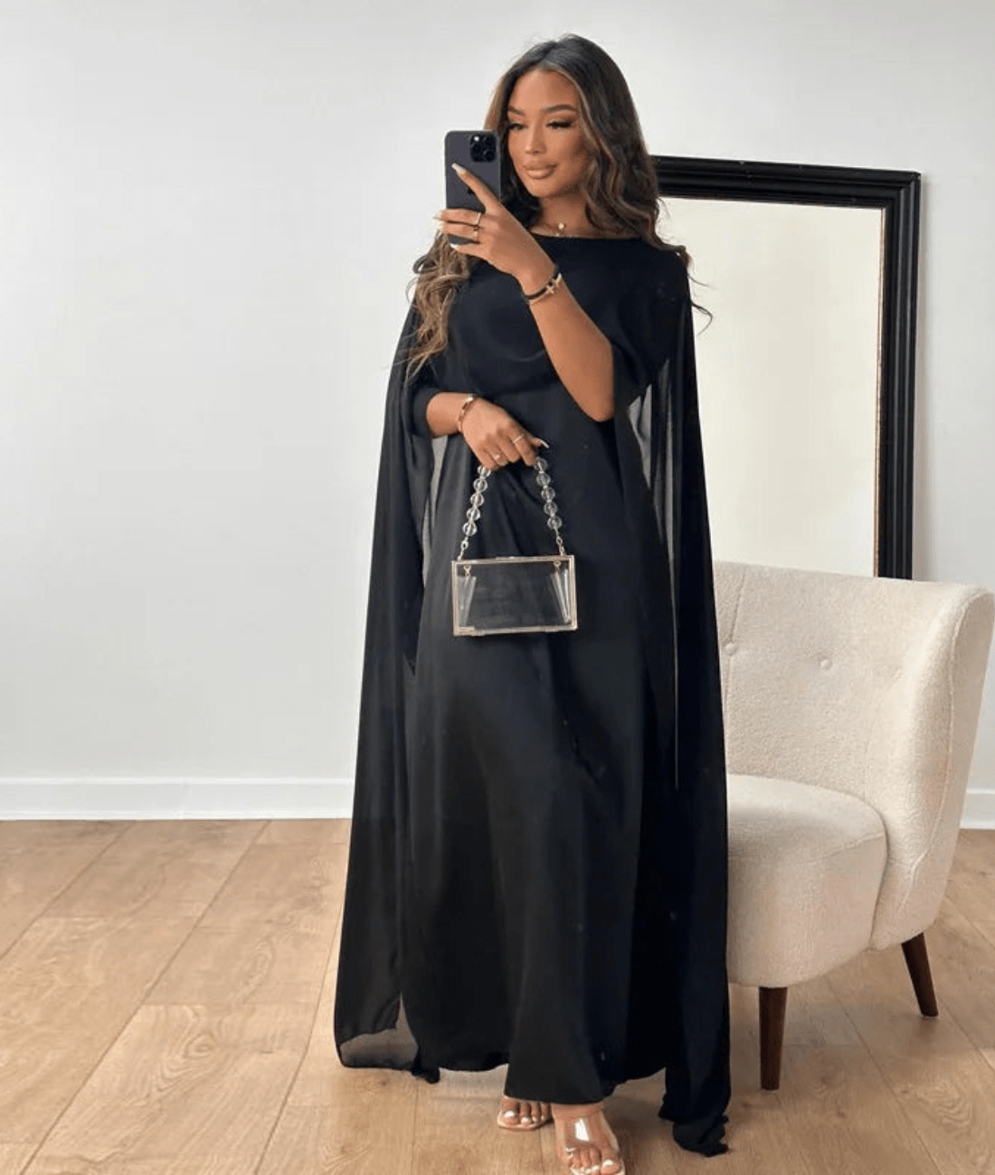 Tayma – Cape Sleeve Satin Maxi Dress