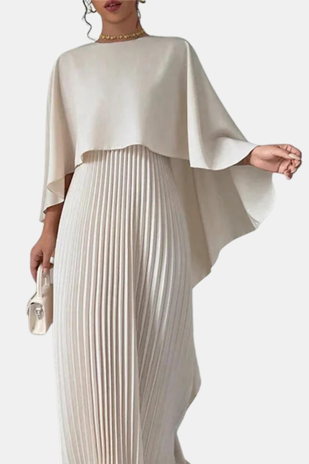 Veda – Pleated Chiffon Maxi Dress with High Neck Silhouette