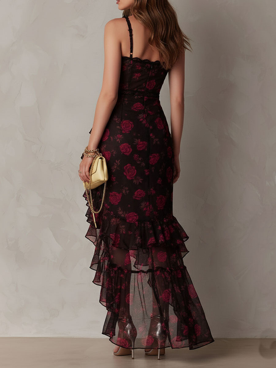 Lowe - Floral Ruched Ruffle Hem Dress