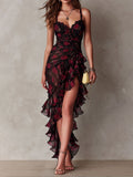 Lowe - Floral Ruched Ruffle Hem Dress