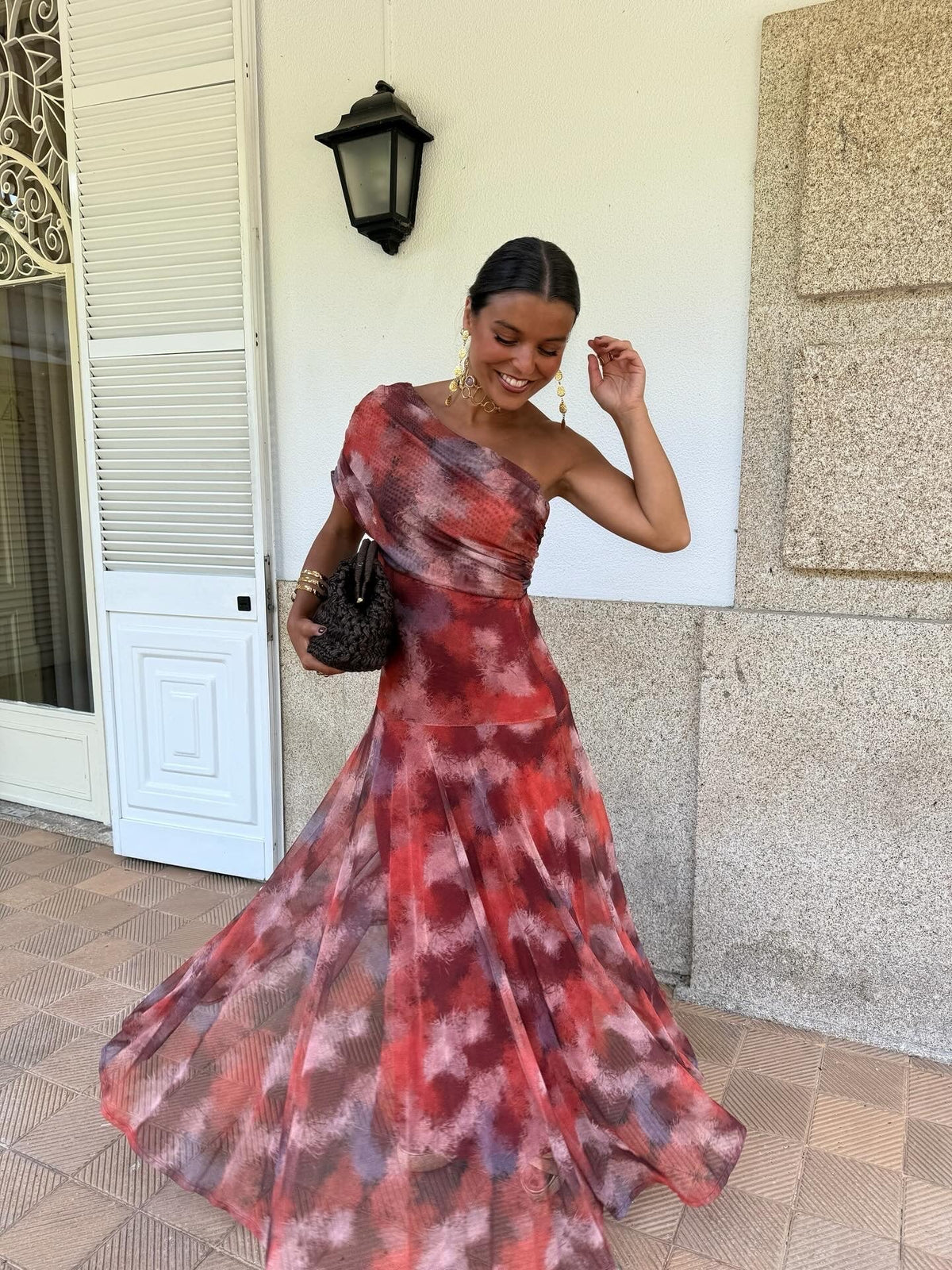 Valentina - Watercolor One-Shoulder Maxi Dress
