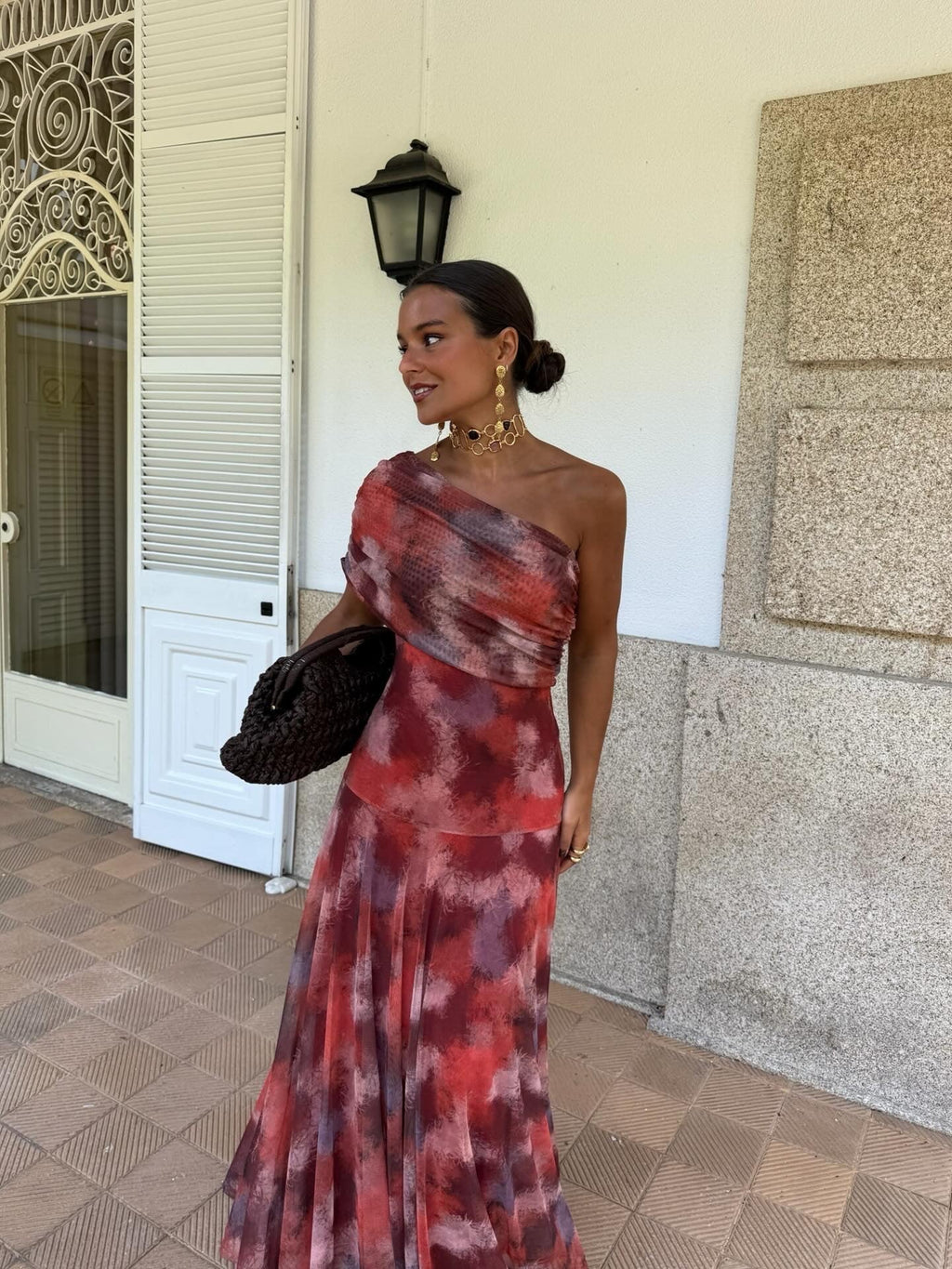 Valentina - Watercolor One-Shoulder Maxi Dress