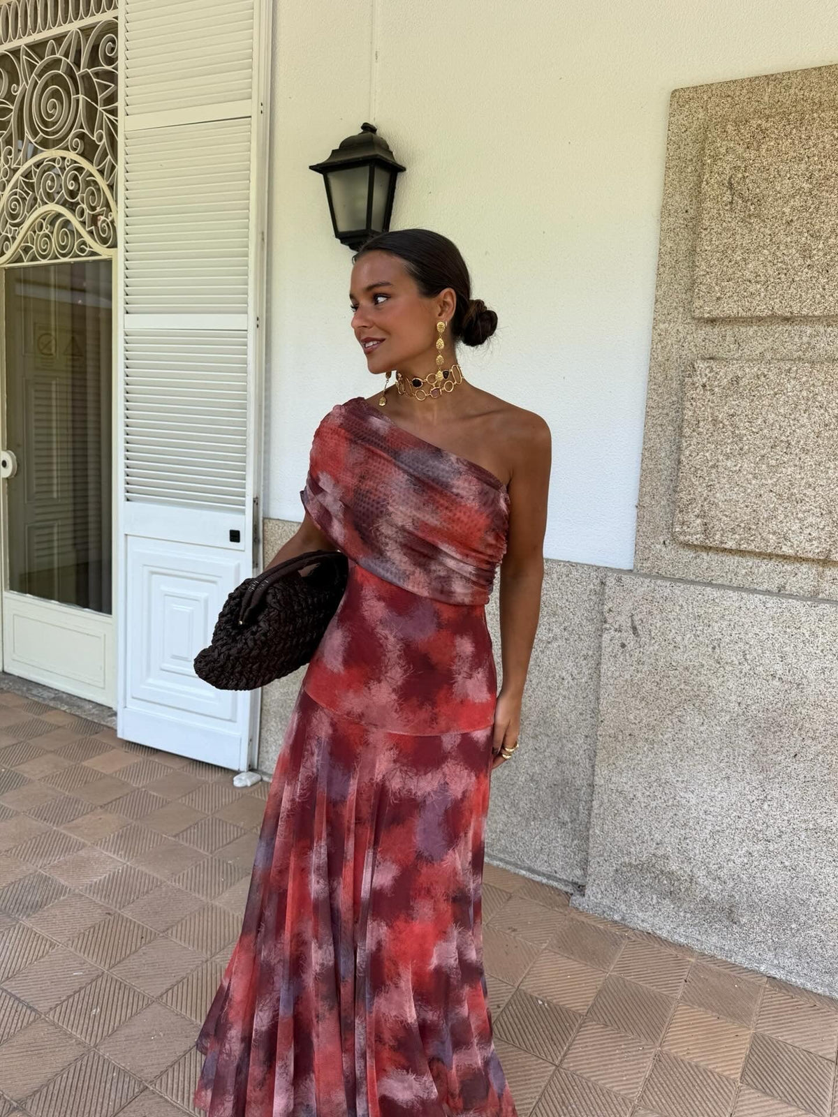 Valentina - Watercolor One-Shoulder Maxi Dress