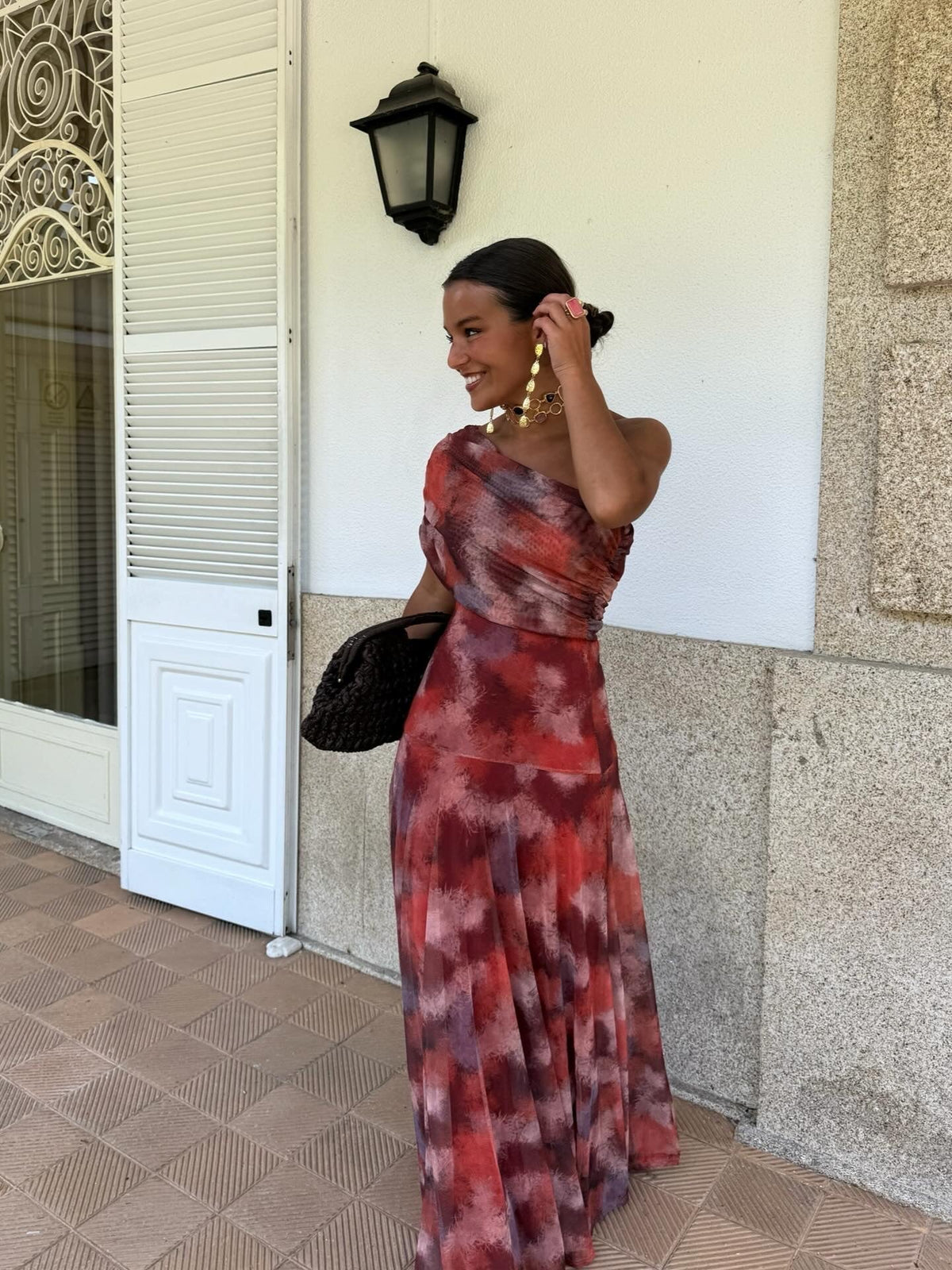 Valentina - Watercolor One-Shoulder Maxi Dress